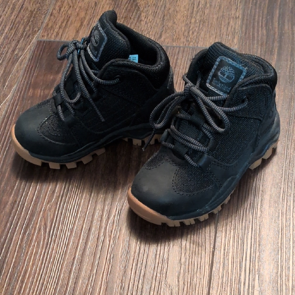 Timberland Kids Black Boots with Tan Soles